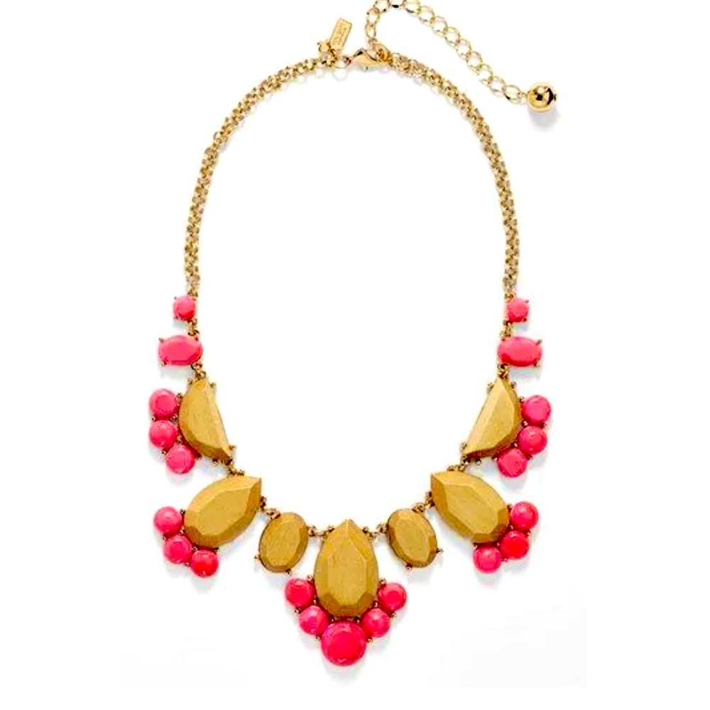 KATE SPADE NEW YORK - Tripper Stone Bib Necklace  Hot pink/Wood